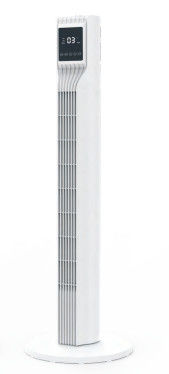 assoalho interno branco da casa 110V que está o fã da torre do fã elétrico com velocidade do temporizador 24ft/s